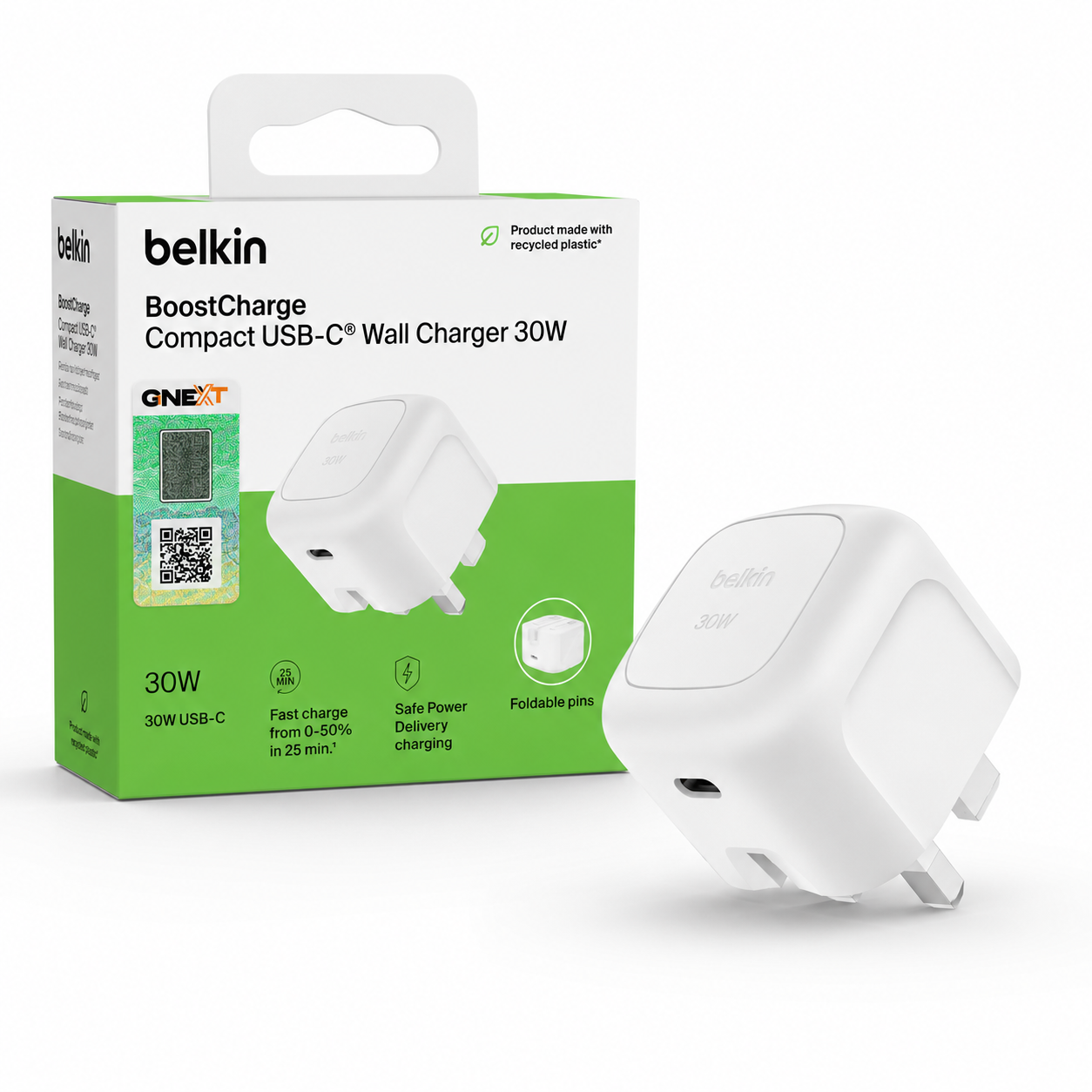 Belkin BoostCharge Compact USB-C Wall Charger 30W (Original) – Fast PD Charger | UK 3-Pin 1 YEAR WARRANTY